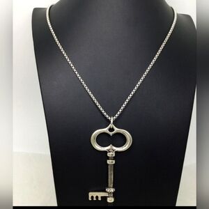 NWT Chico's Vintage Key Pendant Long Box Chain Necklace 32"